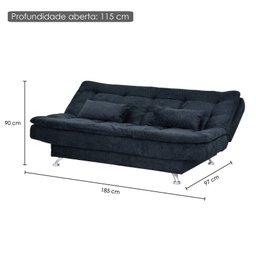 Sofá Cama Salomé 3 Lugares 1,85M Encosto Retrátil - Suede Preto - 4 Sofá Cama Salomé 3 Lugares 1,85M Encosto Retrátil - Suede Preto - 4