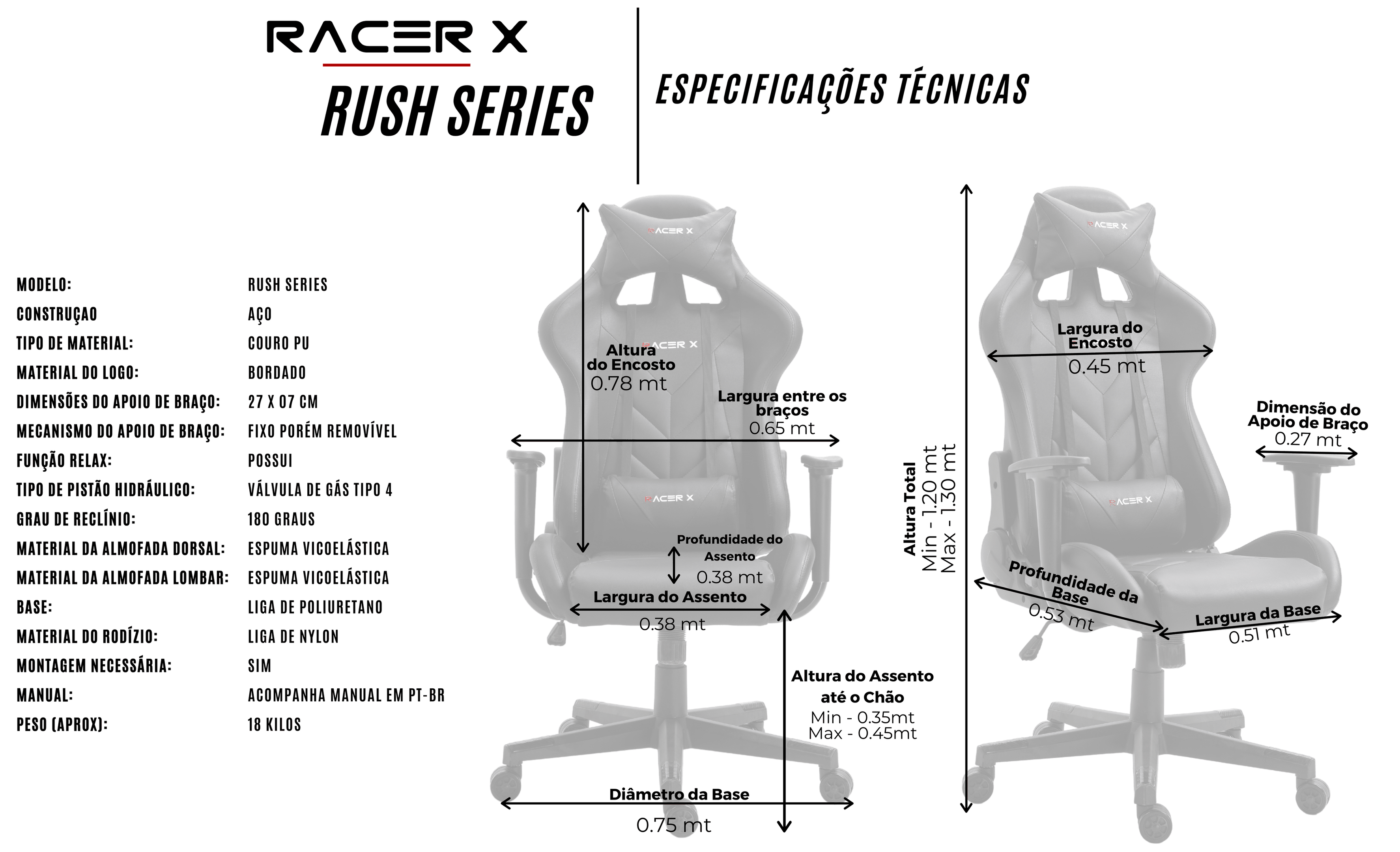 Cadeira Gamer Racer X Rush Ergonômica Reclinável Preta - 9