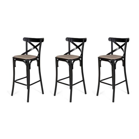 Kit 3 Banquetas Katrina em Aço Preto - Cor: Marrom