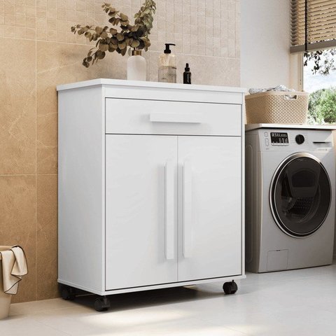 Armário Multiuso Chile com 2 Portas e 1 Gaveta com Prateleira e Rodízios RV Móveis Branco