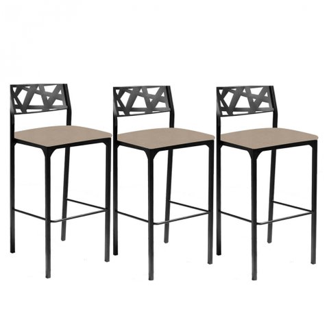 Kit 3 banquetas Eliza Gourmet suede bege-Gat Magazine