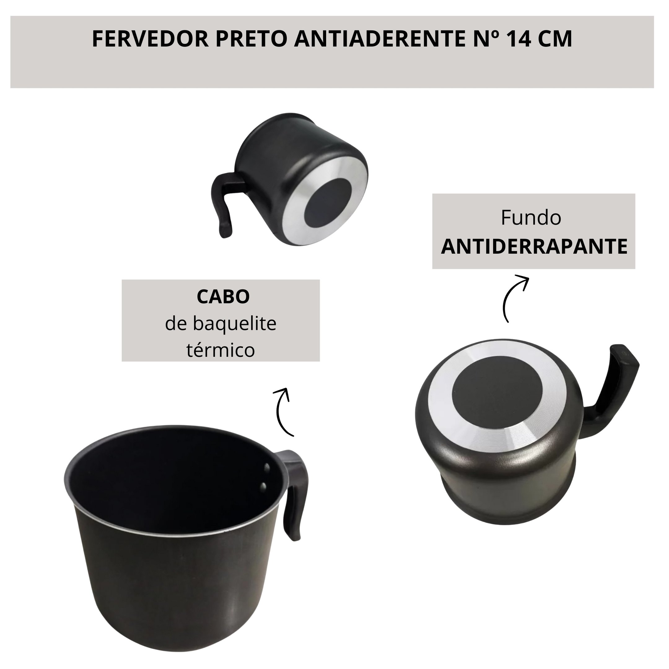 Canecão Antiaderente Fervedor Leiteira Caneco 14 Cm Teflon 1.600 Litros - 2