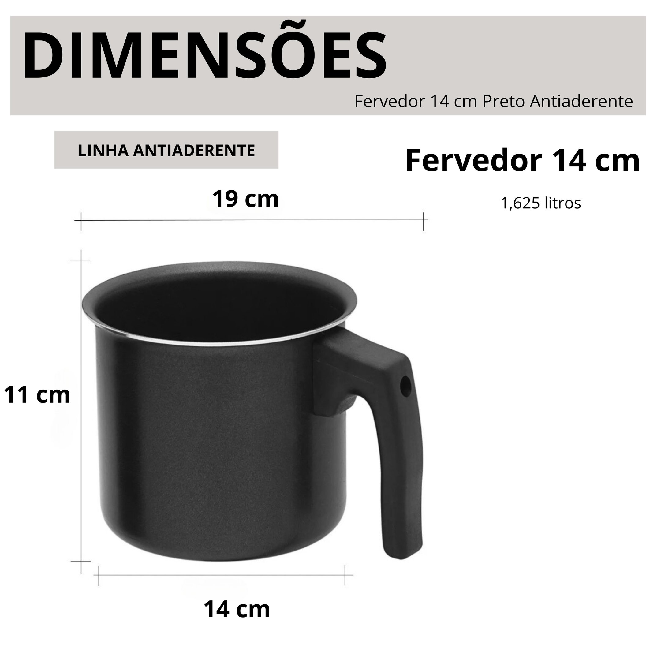 Canecão Antiaderente Fervedor Leiteira Caneco 14 Cm Teflon 1.600 Litros - 3