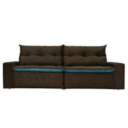 Sofá 4 Lugares Miró com Pillow 2.50M Retrátil e Reclinável Pena Chocolate com Azul - 3 Sofá 4 Lugares Miró com Pillow 2.50M Retrátil e Reclinável Pena Chocolate com Azul - 3