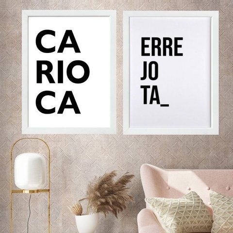 Kit 2 Quadros Rio de Janeiro - Carioca Errejota 45x34cm:moldura Branca