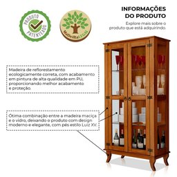 Cristaleira de Madeira Antiga com 2 Portas de Vidro Bella Lunna Castanho - 2