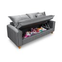 Ver imagem 4 de Sofa Living com Bau Multiuso 3 Lugares Linho Pes em Madeira: Cinza