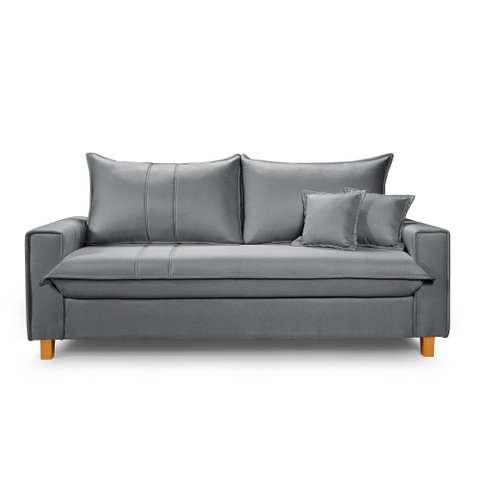 Sofa Living com Bau Multiuso 3 Lugares Linho Pes em Madeira: Cinza