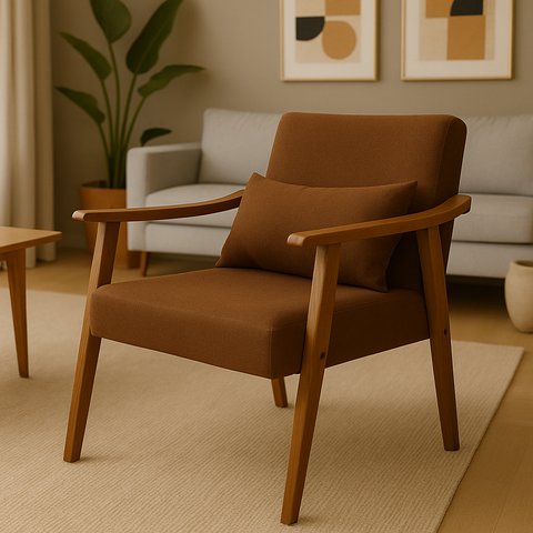 Poltrona Aurora Linho com Almofada Estofada Decorativa Recepção de Escritório Confortável:marrom