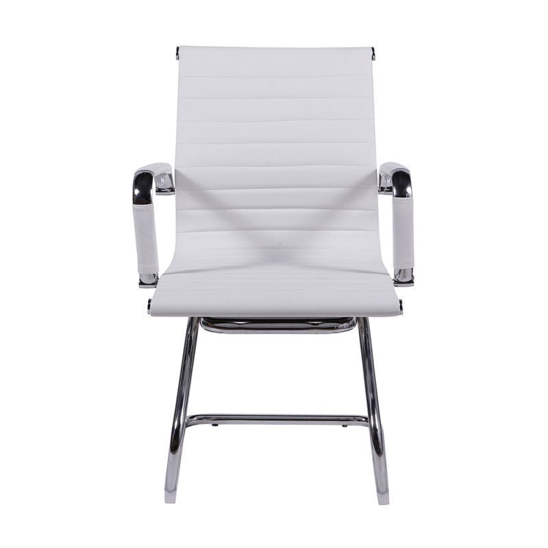 Cadeira de Escritório Eames Esteirinha Baixa Fixa Branca Couro Sintético - 2