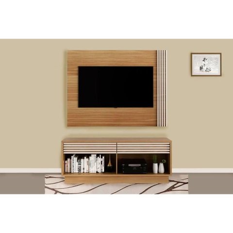 Estante P- Sala até 42 Pol Pl3004-ra2003 Ripado C- 2 Gavetas 115x150cm Natural-off White - Tecno