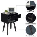 Ver imagem 3 de Mesa de Cabeceira Retrô 40cm Preto Gaveta e Nicho Pés Palito Madeira Escura - Enviamos Montado