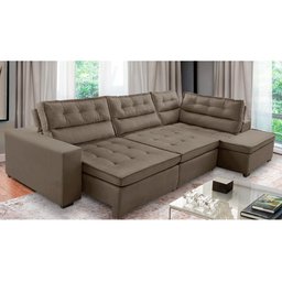 Sofá de Canto Retrátil e Reclinável com Molas 3,00x2,00 Virginia Suede Cappuccino Adonai - 1