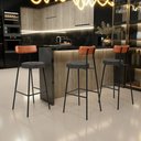 Ver imagem 2 de Kit 02 Banquetas Alta Cozinha Sala Jantar Aço Milão L02 Couríssimo Camel Linho Chumbo - Lyam Decor