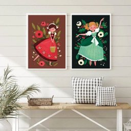 Kit 2 Quadros Infantis Retrô Menina Camponesa 45x34cm:madeira Preta - 2 Kit 2 Quadros Infantis Retrô Menina Camponesa 45x34cm:madeira Preta - 2