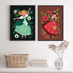 Kit 2 Quadros Infantis Retrô Menina Camponesa 45x34cm:madeira Preta - 1 Kit 2 Quadros Infantis Retrô Menina Camponesa 45x34cm:madeira Preta - 1