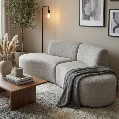 Sofá Orgânico Módulo Curvo Savana Boucle Cinza Claro - Montanaris Decor