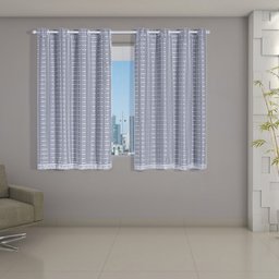 Cortina Blackout Prata com Voil Xadrez 2,80 m x 1,60 m - Branco - 2