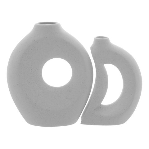 Jg 2PÇ Vaso Decorativo Enfeite Casa Cerâmica 26x22x22cm Branco