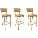 Ver imagem 1 de Kit 3 Banquetas Olivia - Altura 65cm para Bar e Cozinha Dourado Fosco com Assento Confortável Cor Be