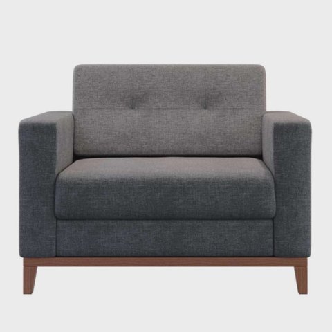 Poltrona Decorativa Living Tecido Linho Base Madeira para Sala - Linho Cinza