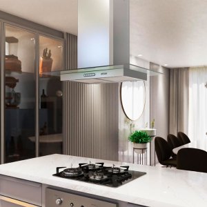 Coifa Ilha 75cm Vidro Reto Fogatti Inox