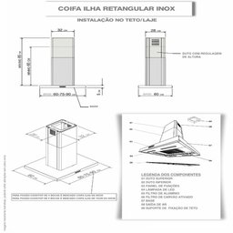 Coifa Ilha 90cm Retangular Fogatti Inox - 4 Coifa Ilha 90cm Retangular Fogatti Inox - 4