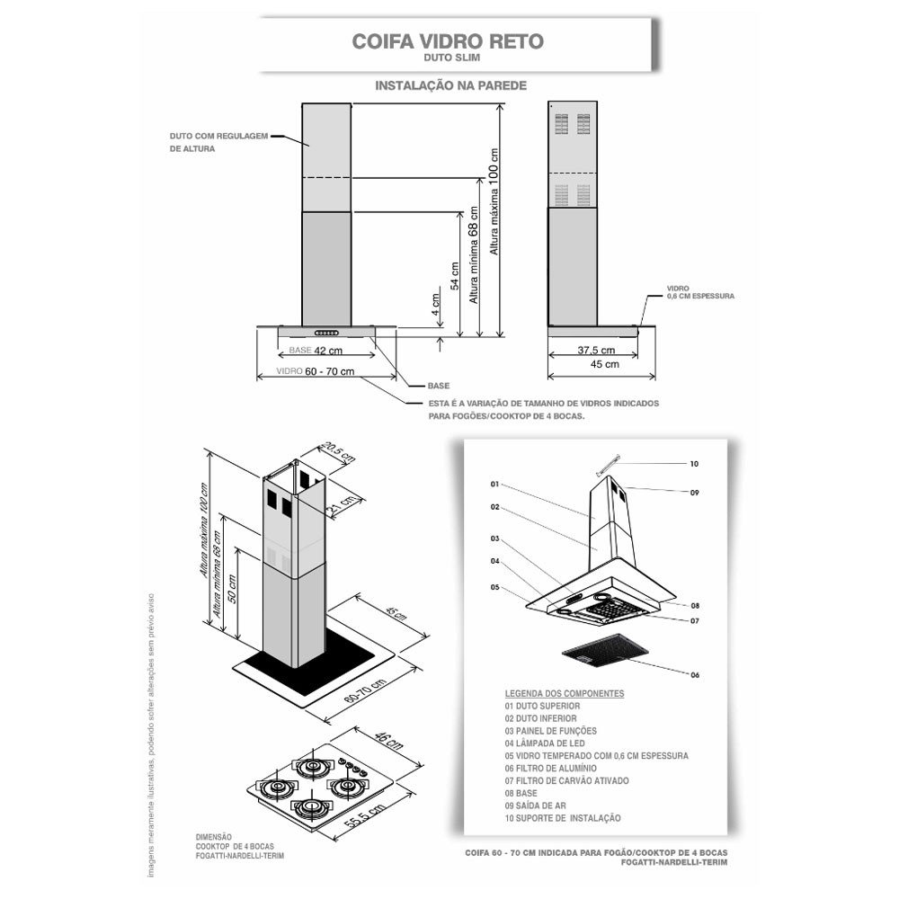 Coifa de Parede 60cm Slim Vidro Reto Fogatti - 5