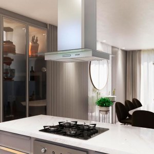 Coifa Ilha 60cm Vidro Reto Fogatti Inox