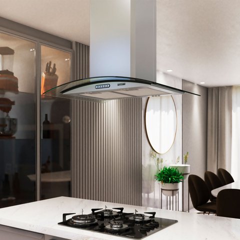 Coifa Ilha 75cm Vidro Curvo Fogatti Inox