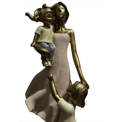 Estatua Escultura Mãe Casal de Filho de Colo e Filha
