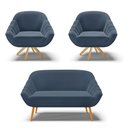 Ver imagem 1 de Kit 01 Namoradeira 02 Lugares e 02 Poltronas Giratória Giovana Suede Azul Marinho Base Madeira