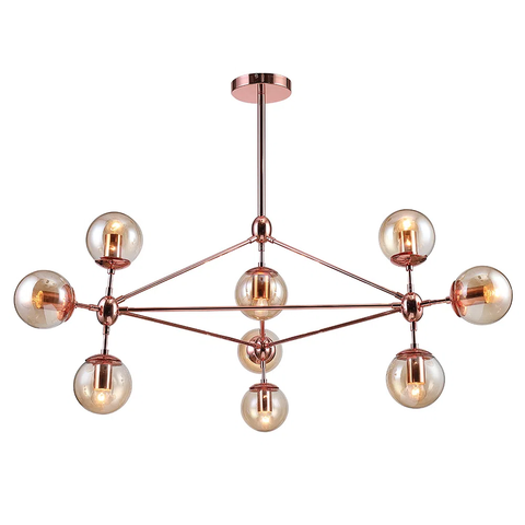 Pendente Orbe Cobre e Champanhe (d)100cm (a)78cm 10xe27 Bolinha 400w - Op056r