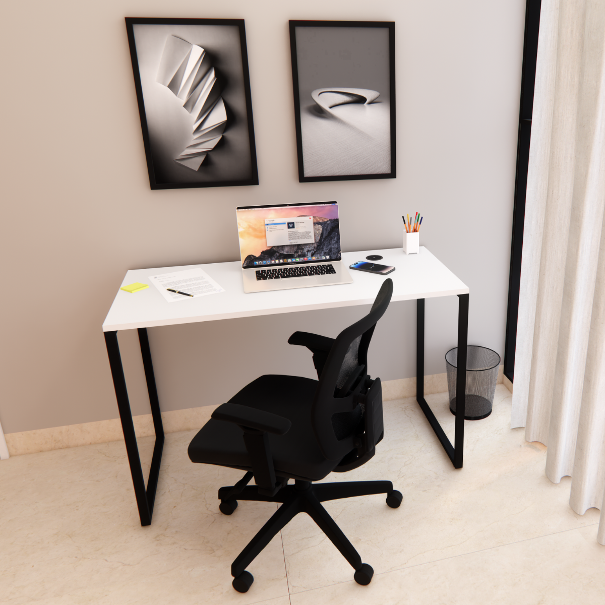 Mesa Notebook Home Office Design Industrial 100% Mdf/aço com Carregador Wireless:branco Tx