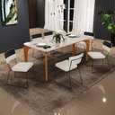 Ver imagem 2 de Mesa Capri 160cm Off White Com 6 Cadeiras Allana B05 Faixa Corano Preto Linho Champagne - Lyam