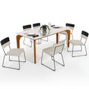 Ver imagem 1 de Mesa Capri 160cm Off White Com 6 Cadeiras Allana B05 Faixa Corano Preto Linho Champagne - Lyam