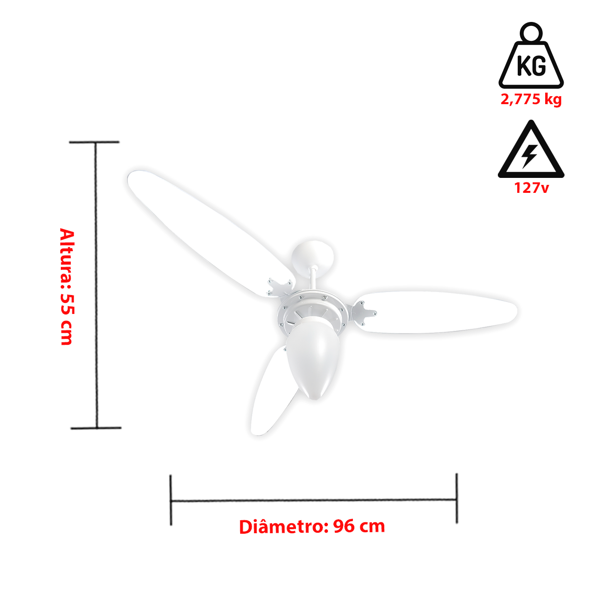 Ventilador Teto Ventisol Wind Branco 3 Pás Transparente 127v - 4