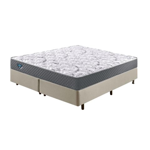 Cama Box Queen Size 158x198 Linho Bege com Colchão Mola Ensacada