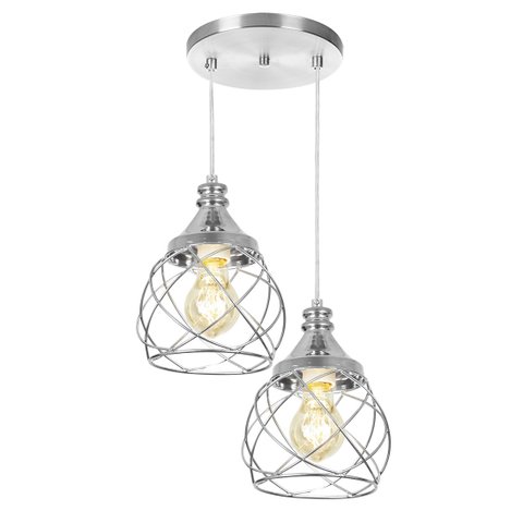 Lustre Pendente Duplo Esfera Aramado Escovado 15cm