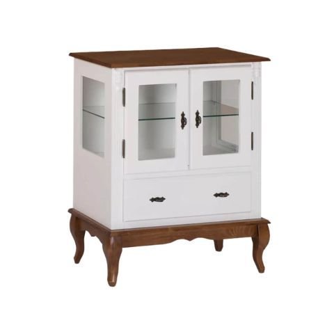 Cristaleira Baixa Lateral Vidro 2 Pts 1 Gv Branco C/ Imbúia