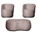 Ver imagem 1 de Kit 02 Poltronas e 01 Puff Decorativo Beatriz Veludo Rosê/pu Marrom - Montanaris Decor