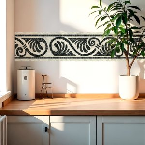 Faixa Decorativa Adesiva (autocolante) - Mosaico Preto e Bege