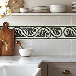 Faixa Decorativa Adesiva (autocolante) - Mosaico Preto e Bege - 3