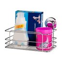 Ver imagem 2 de Cesto Organizador Banheiro/Cozinha Fixação Por Ventosa -Aço Cromado