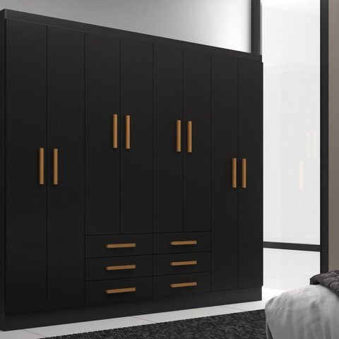 Móveis para Quarto Guarda-Roupa 8 Portas Paris Preto/Black