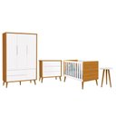 Ver imagem 1 de Dormitório Infantil Theo Retrô 3 Portas, Cômoda, Berço e Mesa de Apoio Branco/Savana com Pés