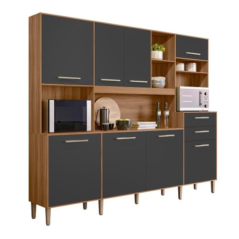 Cozinha Compacta Hortelã 8 Portas 2 Gavetas Ipê/chumbo - Nicioli
