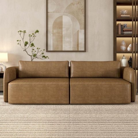 Sofá 3 Lugares 240cm Sala de Estar Karib Sintético Camel Z08 - Mpozenato