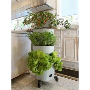 Horta Vertical Auto Irrigável Verde Vida - Acompanha Rodízio Cor Cinza Flocado