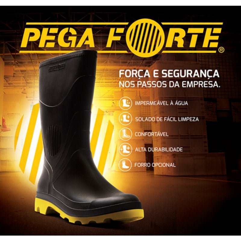 Bota PVC Preto/Amarelo Cano Médio S/Forro Pega Forte Grendene 45 - 3